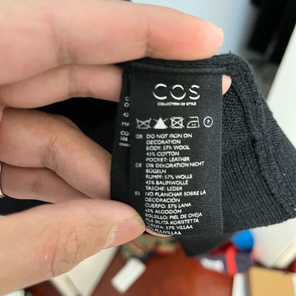 Wool leather pocket open cardigan - Picture 2 of 3